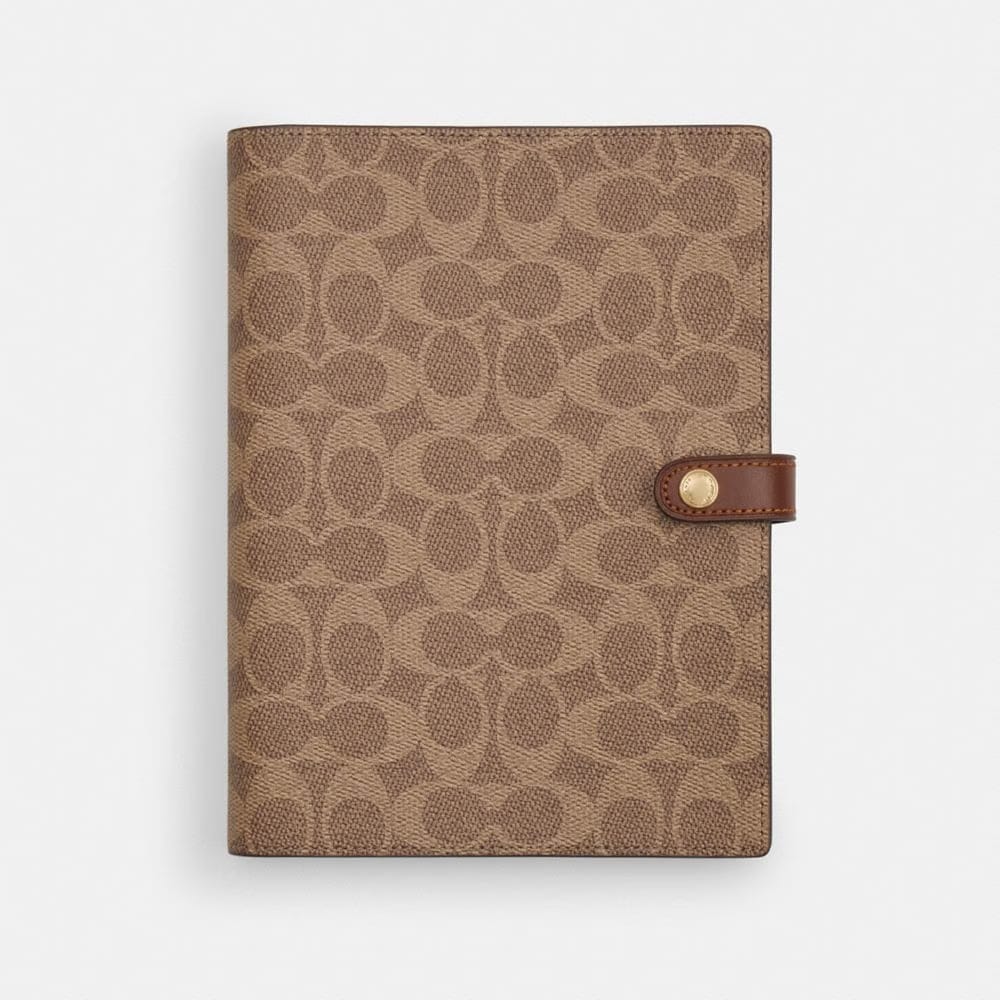 Coach Notebook In Signature Canvas Gold Tan Brown