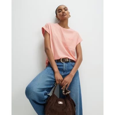 Orange Short Sleeve Burnout Pocket T-shirt