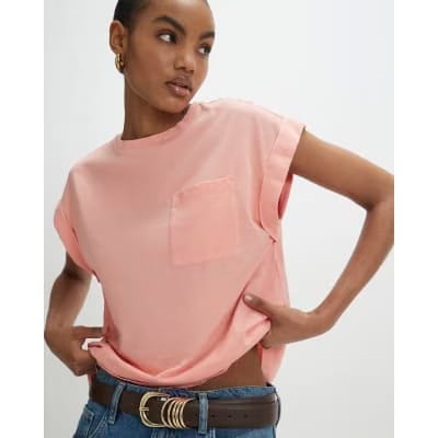 Orange Short Sleeve Burnout Pocket T-shirt