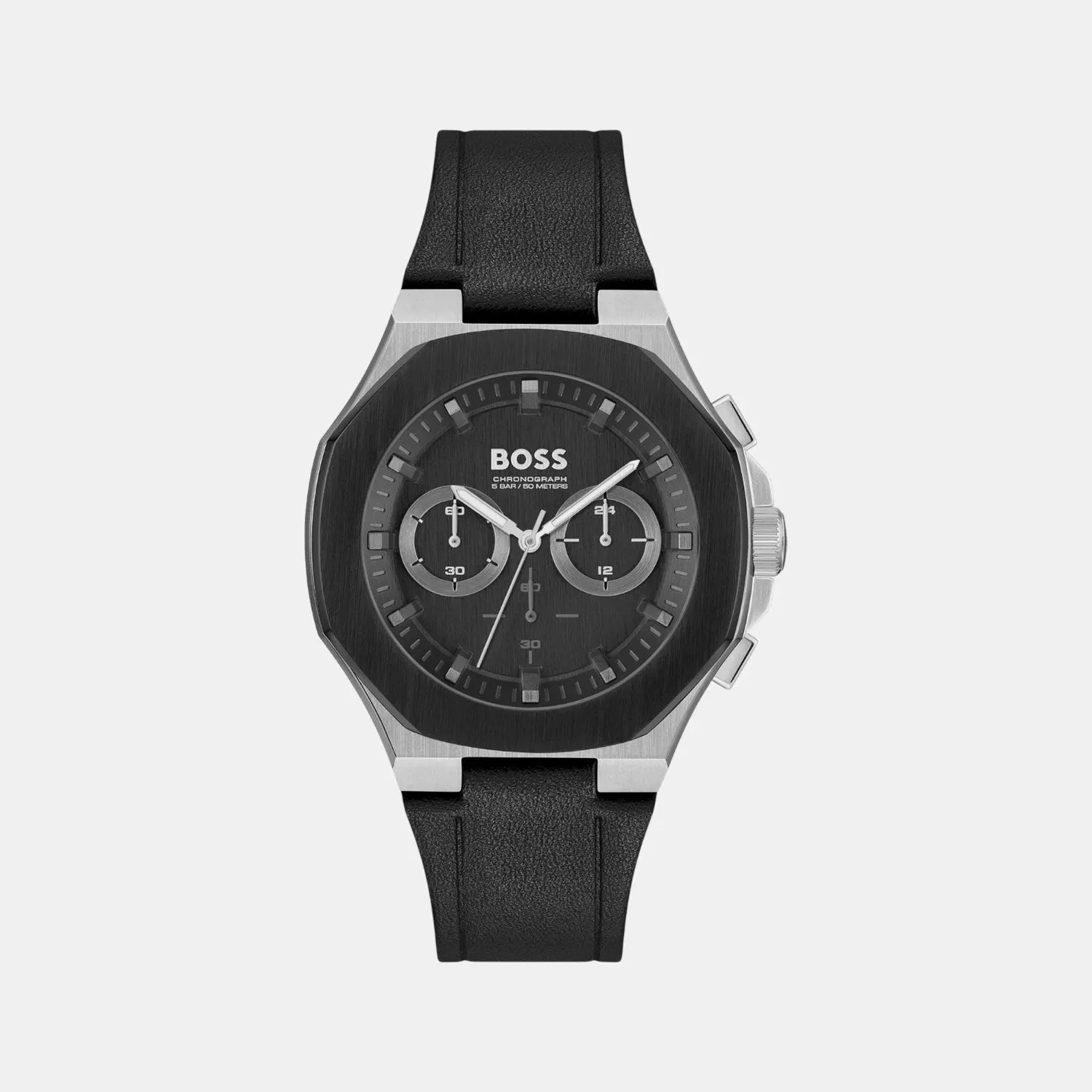 Boss Taper Men Quartz Black Dial Chronograph Leather Watch 1514085
