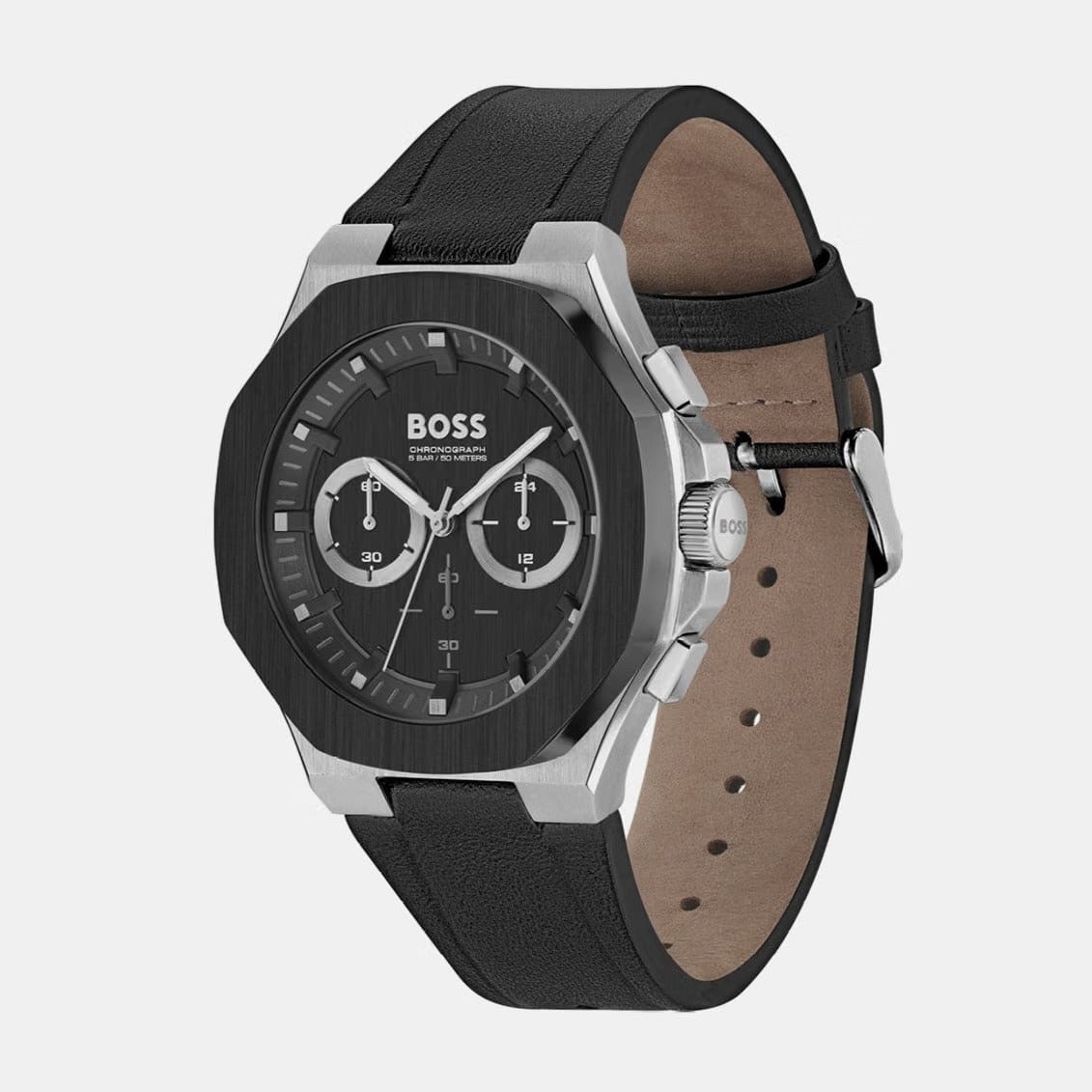 Boss Taper Men Quartz Black Dial Chronograph Leather Watch 1514085