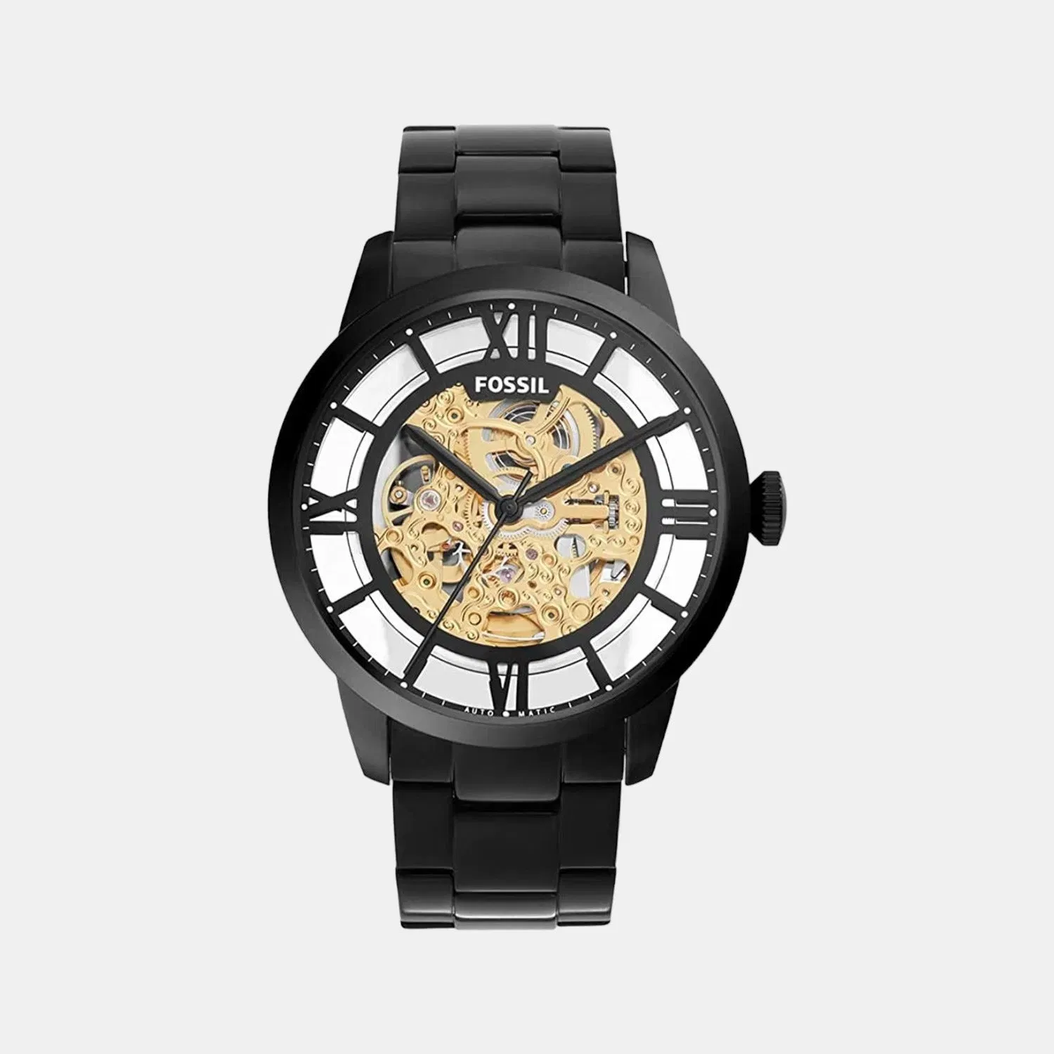 Fossil Towns Men Automatic Black Dial Analog Stainless Steel Watch Me3197