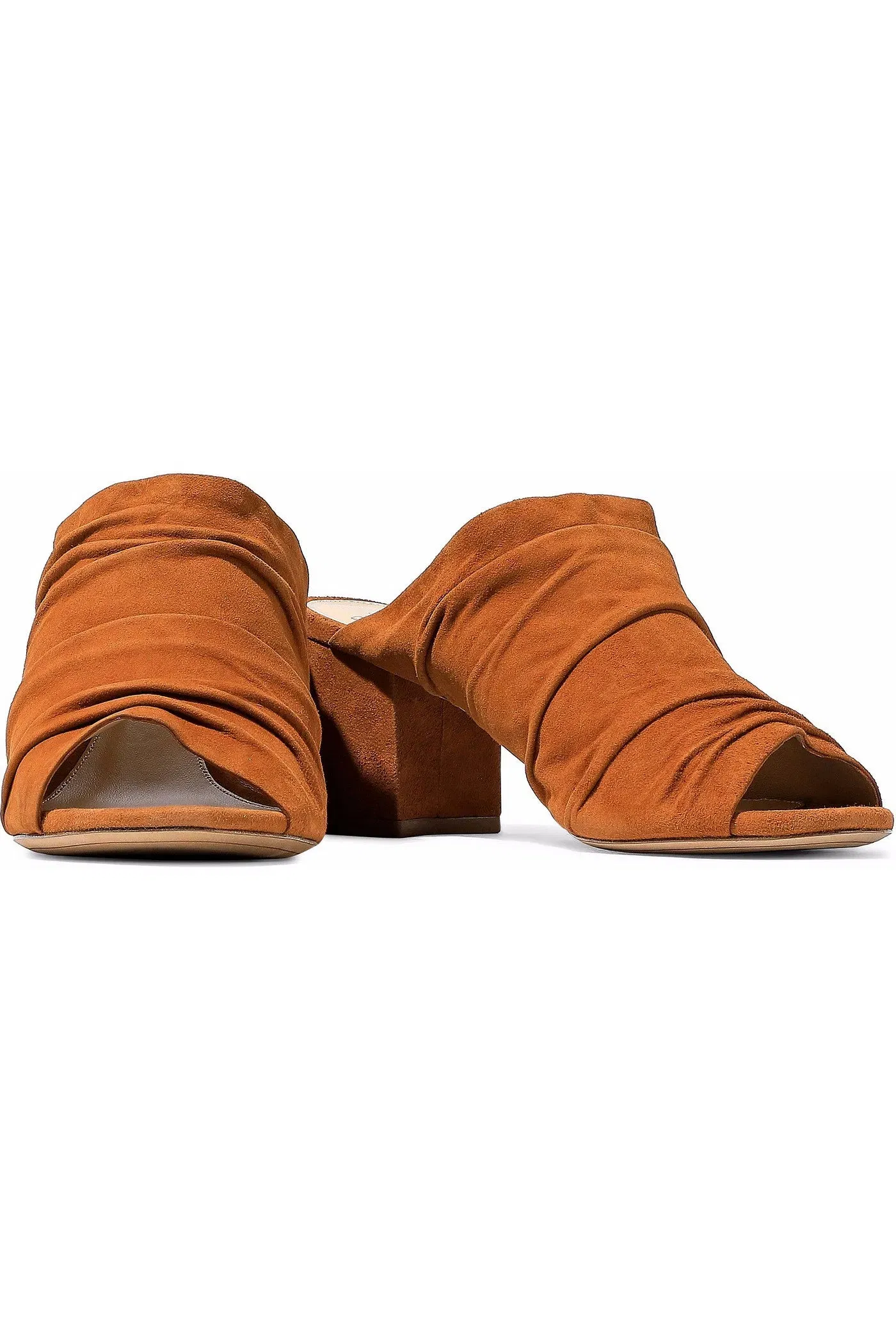 Alexandre Birman Ruched Suede Mules Camel Women's