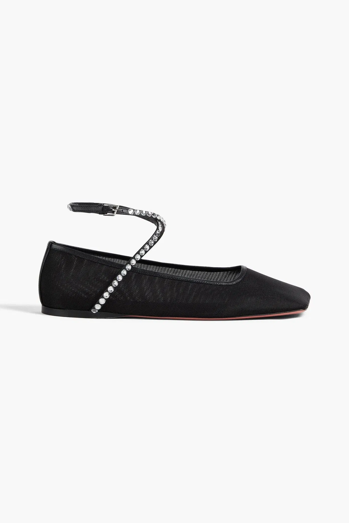 Amina Muaddi Ane Crystal-Embellished Mesh Ballet Flats Black Women's