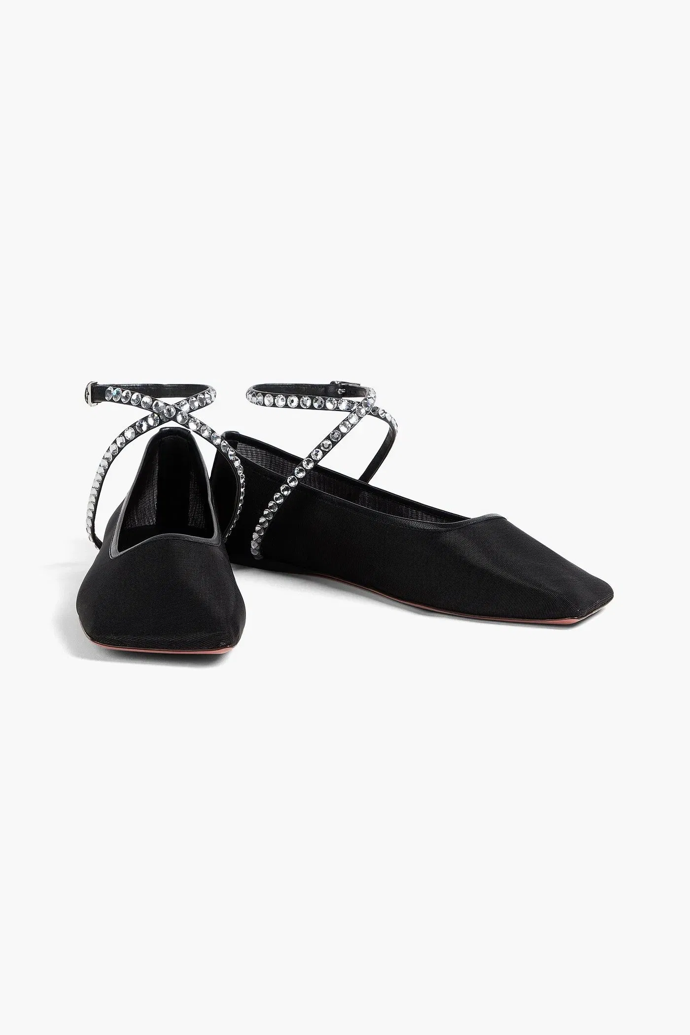 Amina Muaddi Ane Crystal-Embellished Mesh Ballet Flats Black Women's