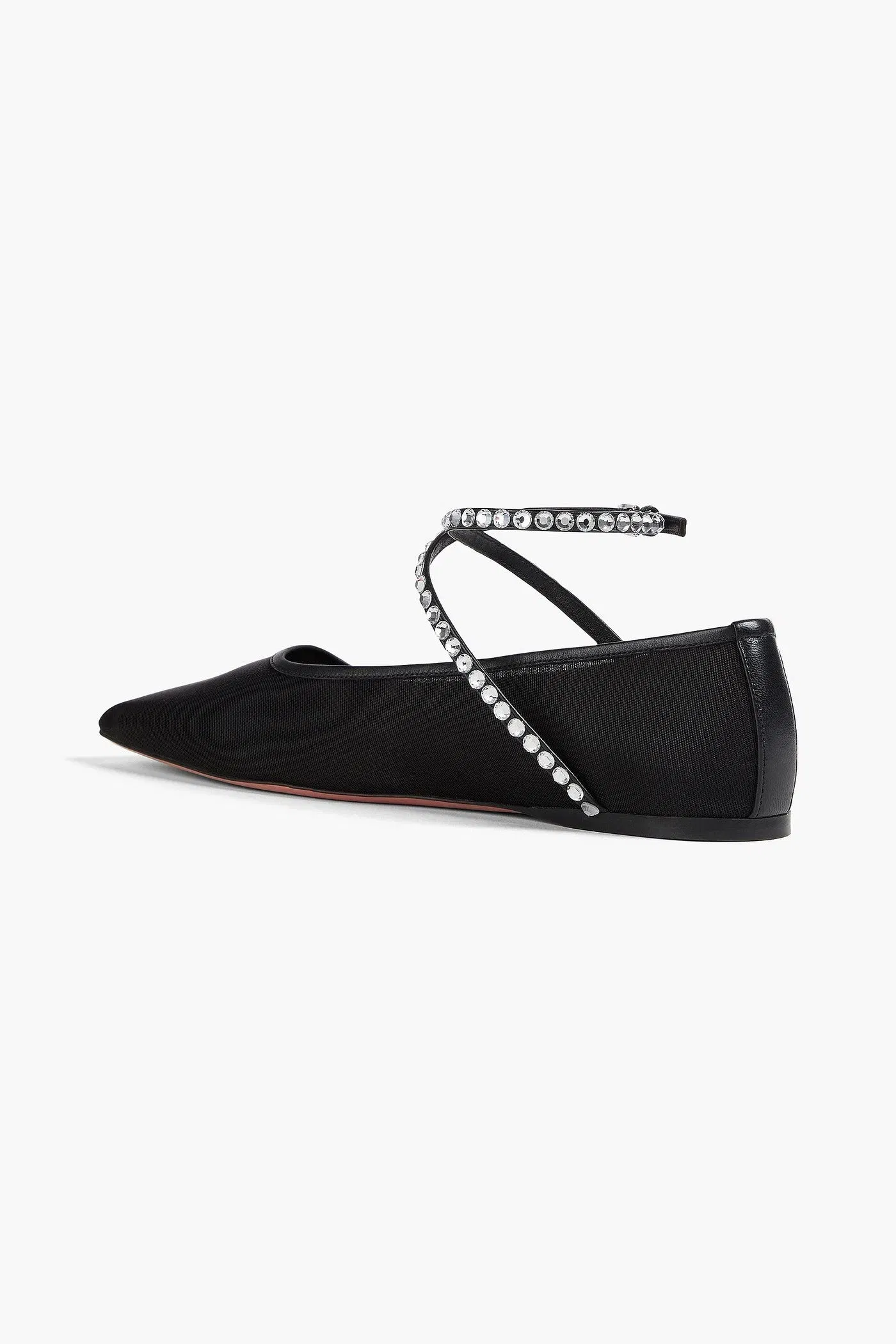 Amina Muaddi Ane Crystal-Embellished Mesh Ballet Flats Black Women's