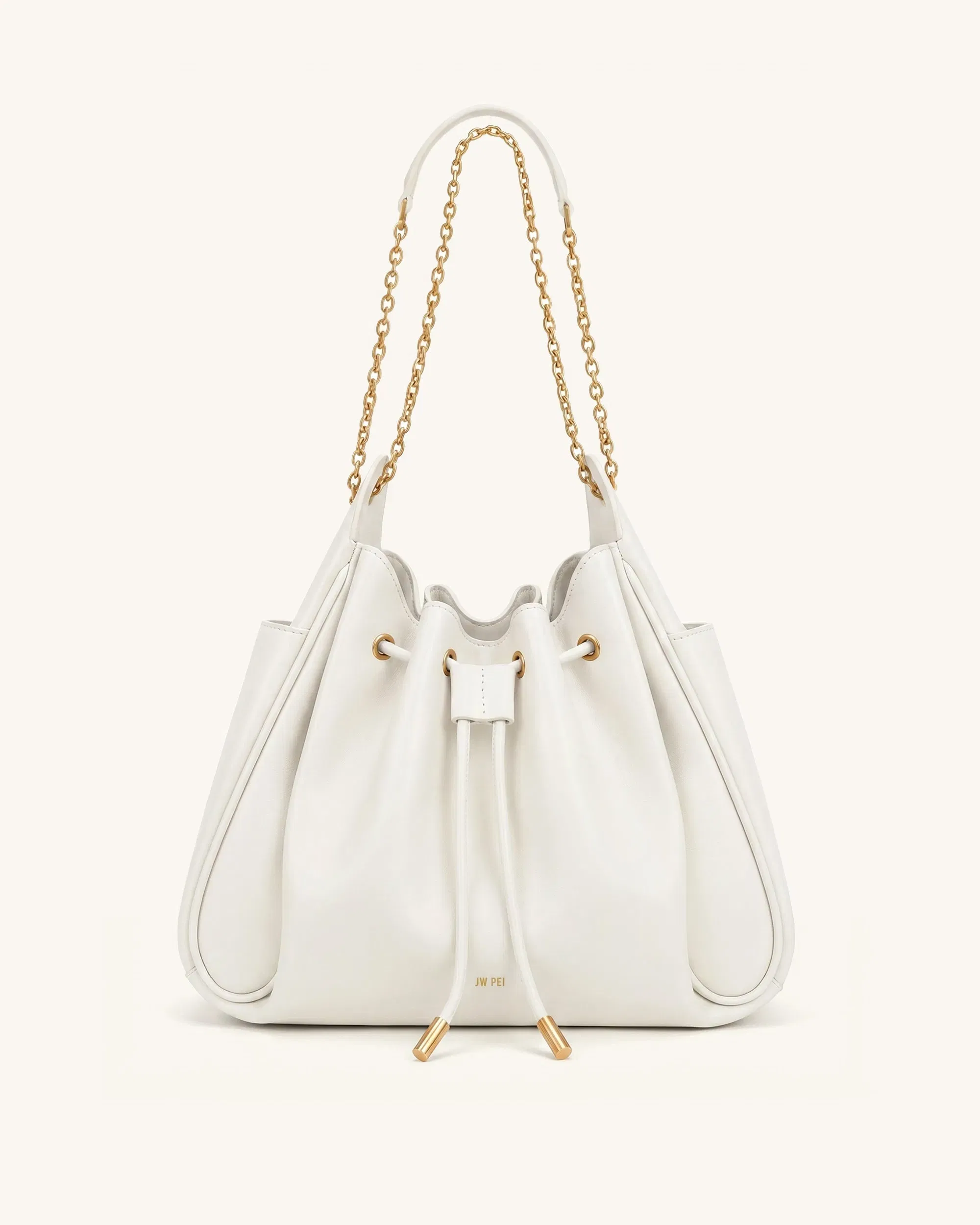 Rowan Ruched Drawstring Chain Bucket Bag - Dark Red Croc