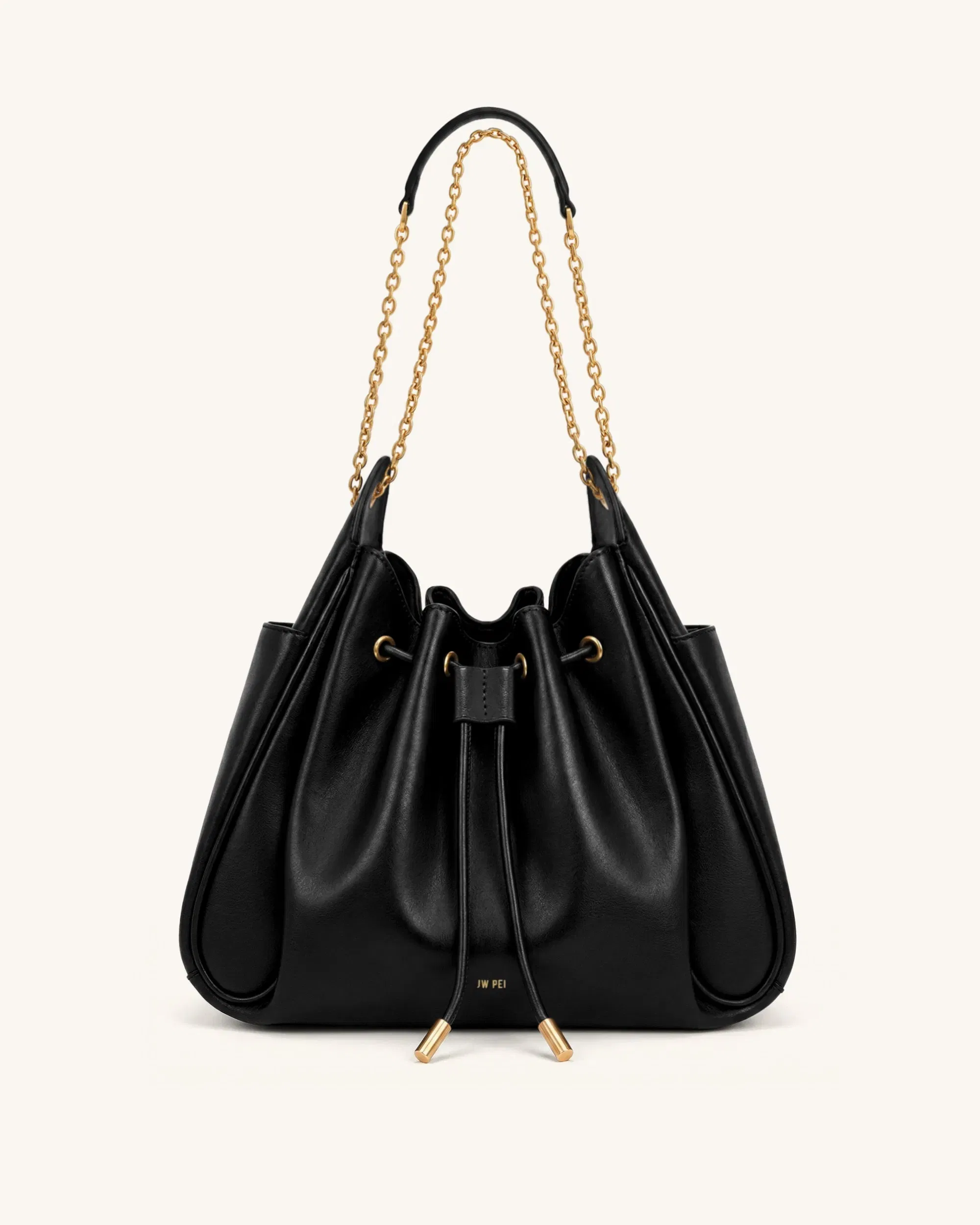Rowan Ruched Drawstring Chain Bucket Bag - Dark Red Croc