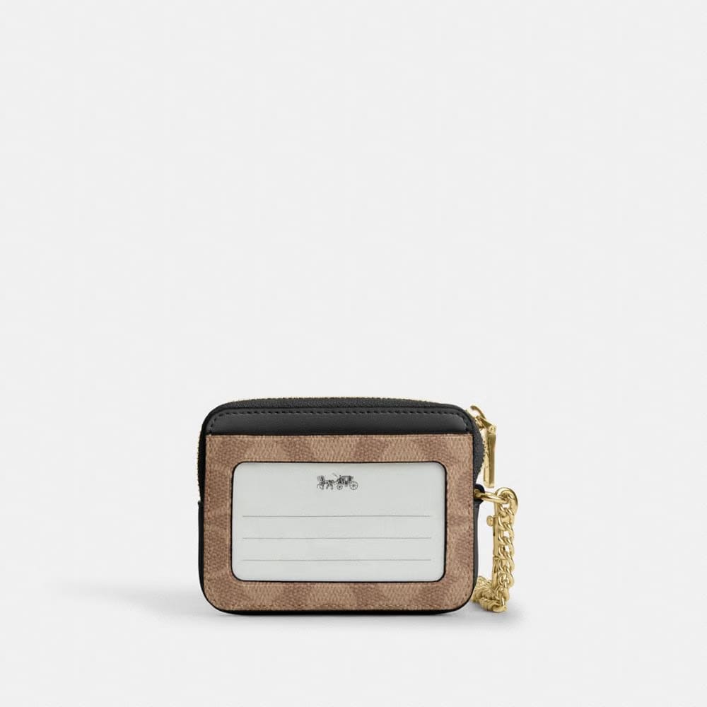 Coach Zip Card Case In Signature Canvas Gold Tan Black