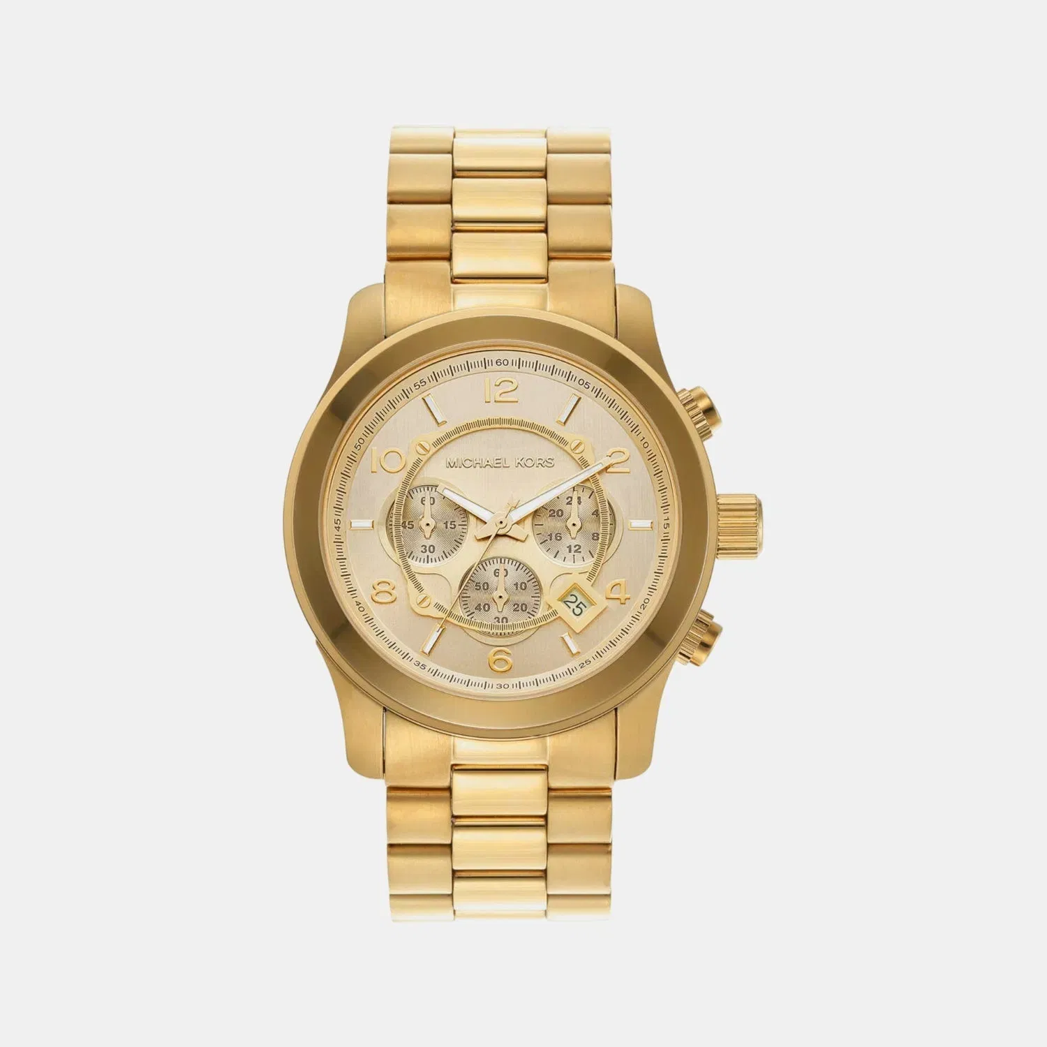 Michael Kors Runway Men Quartz Gold Dial Chronograph Stainless Steel Watch Mk9074