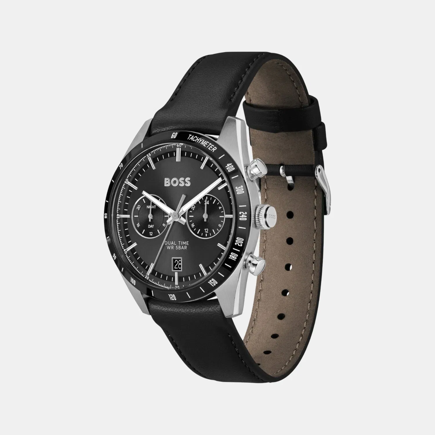 Boss Tourmaster Men Quartz Black Dial Multi-Function Leather Watch 1514284