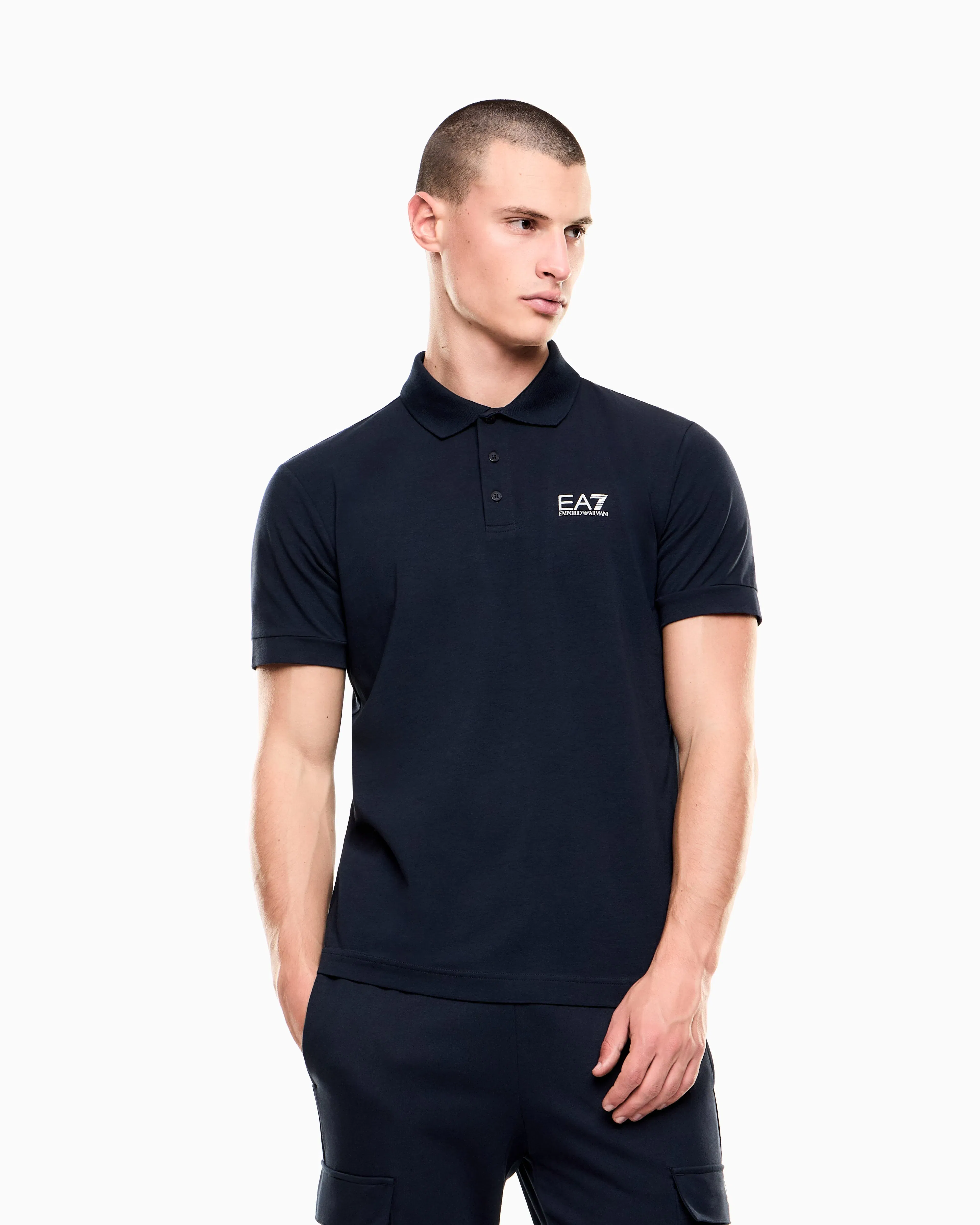 EA7 Stretch polo in cotton jersey with chest logo Core Identity