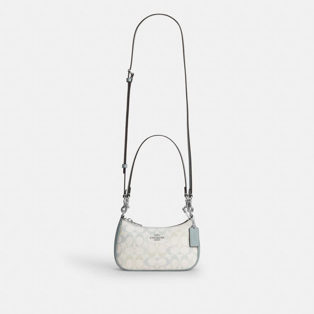 Coach Teri Mini Crossbody Bag In Signature Canvas Silver Chalk Blue