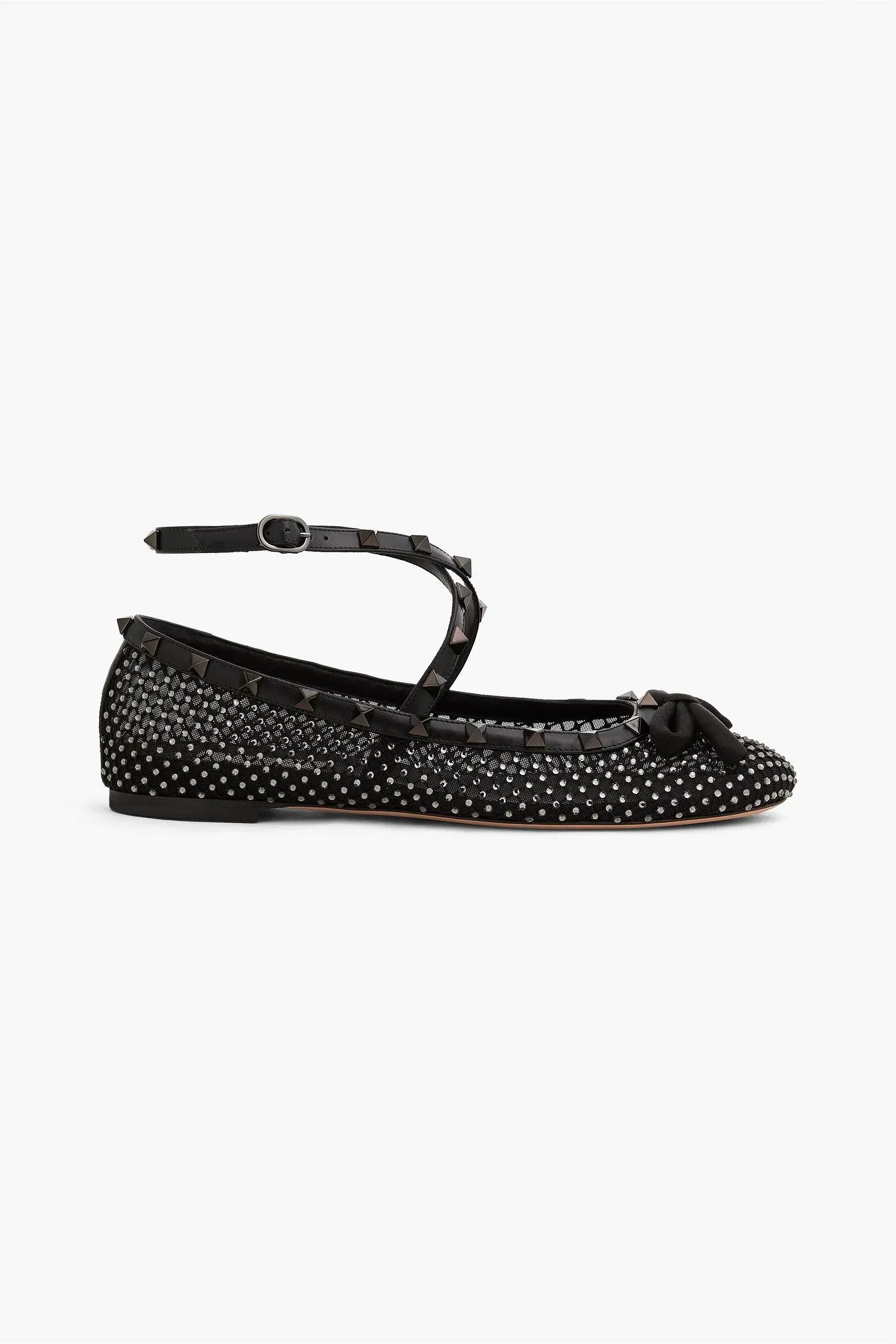 Valentino Garavani Rockstud Crystal-Embellished Mesh Ballet Flats Black Women's