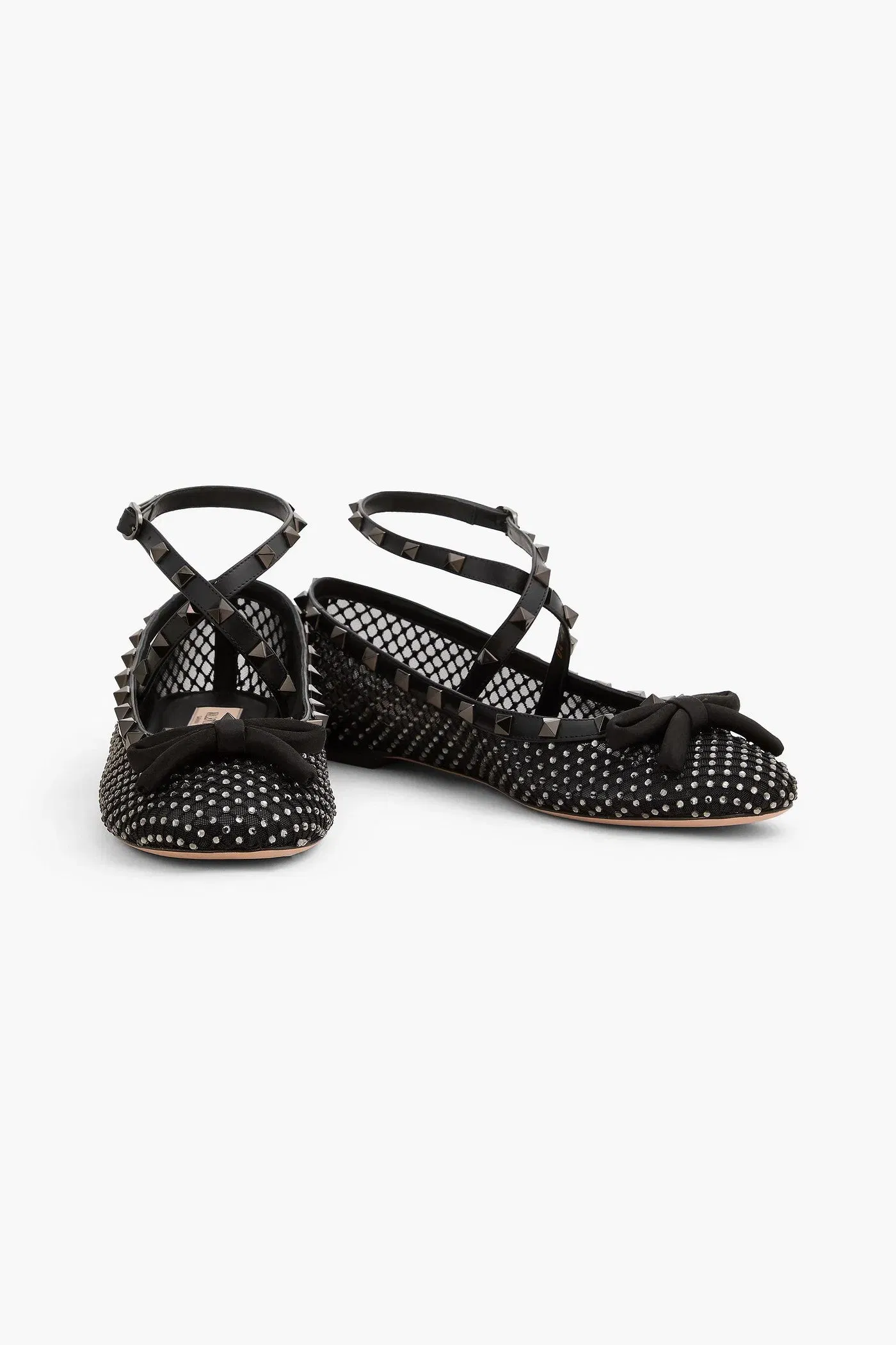 Valentino Garavani Rockstud Crystal-Embellished Mesh Ballet Flats Black Women's