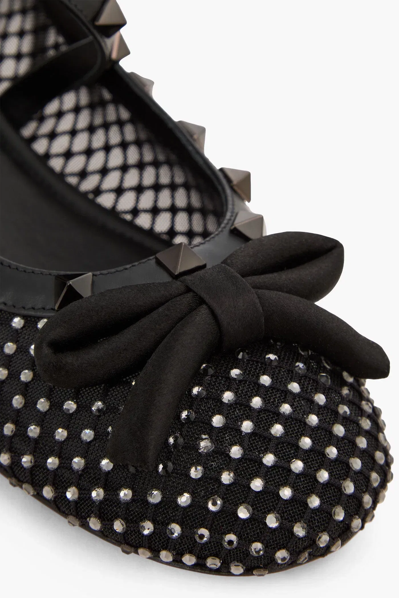 Valentino Garavani Rockstud Crystal-Embellished Mesh Ballet Flats Black Women's