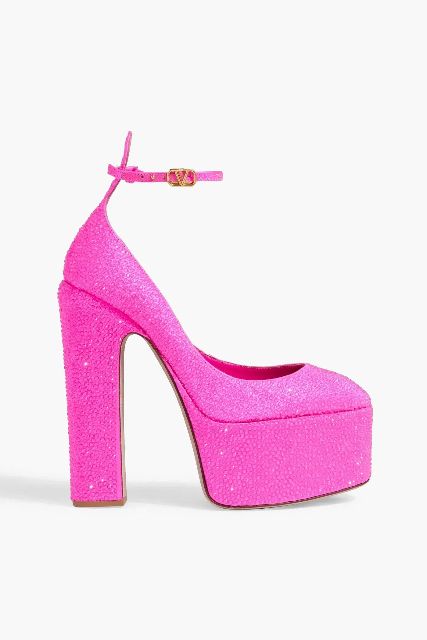 Valentino Garavani Vlogo Crystal-Embellished Satin Platform Pumps Bright Pink Women's