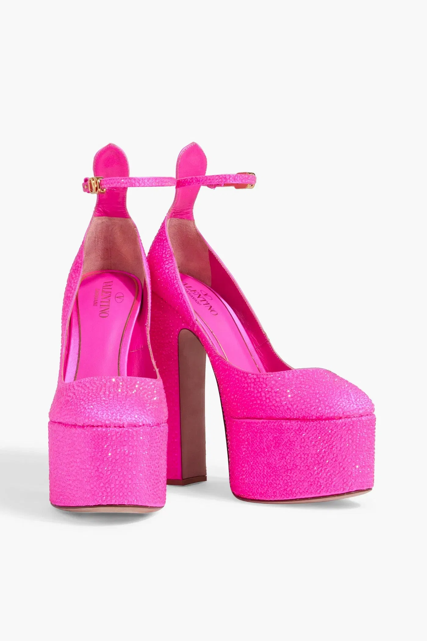 Valentino Garavani Vlogo Crystal-Embellished Satin Platform Pumps Bright Pink Women's