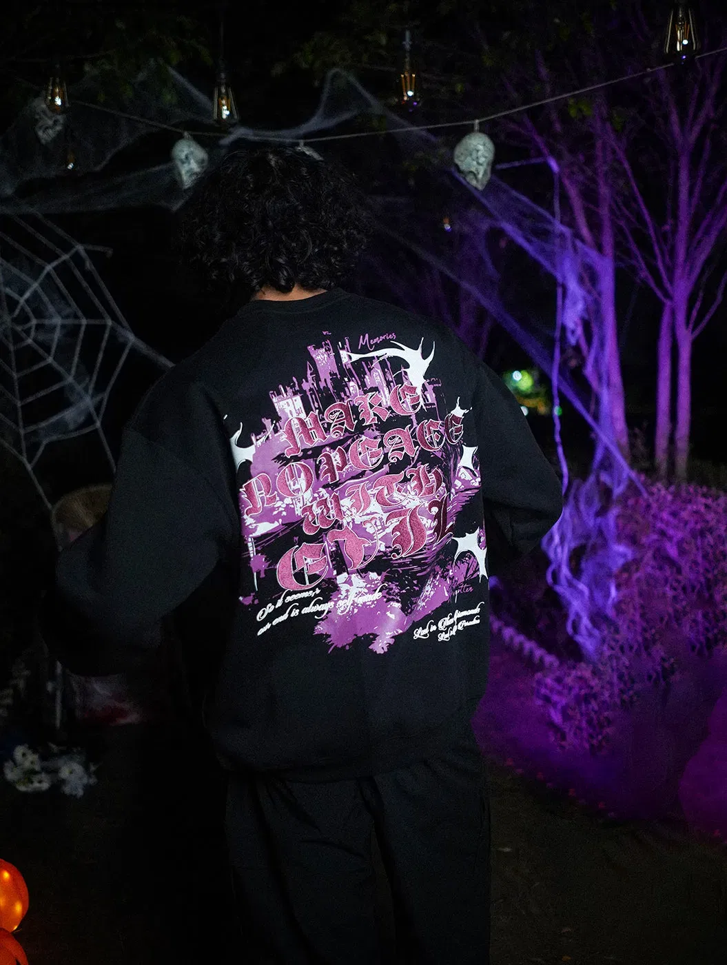 No Peace With EVIL - Black Embroidered Drop Shoulder Men Oversized Sweatshirt