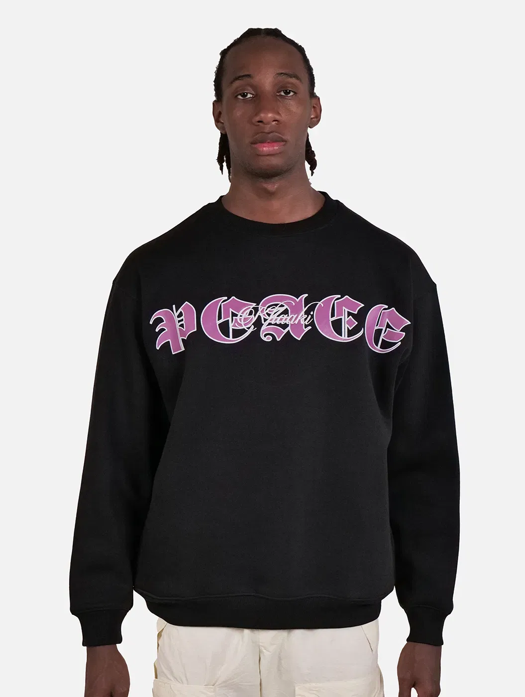 No Peace With EVIL - Black Embroidered Drop Shoulder Men Oversized Sweatshirt