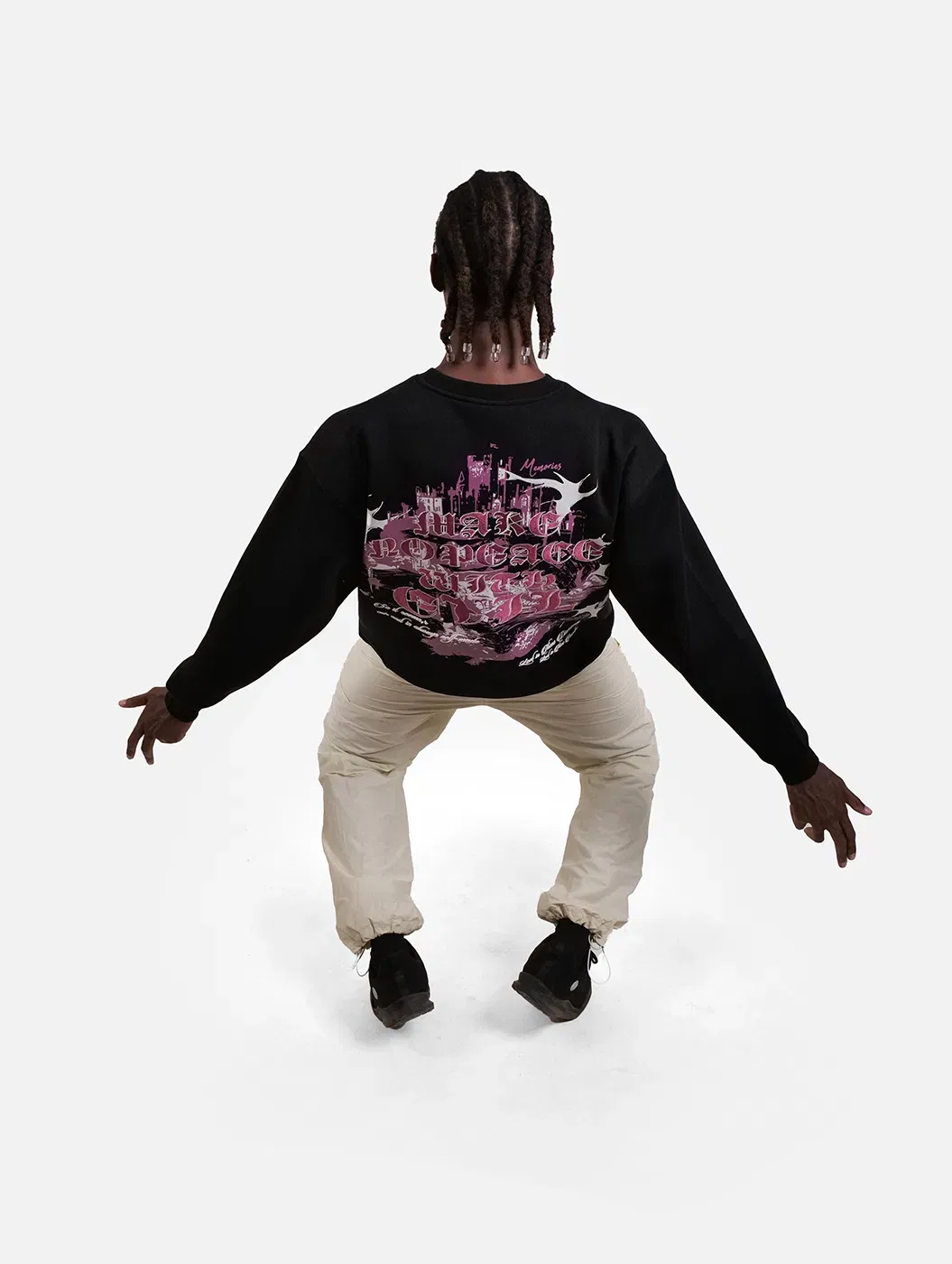 No Peace With EVIL - Black Embroidered Drop Shoulder Men Oversized Sweatshirt