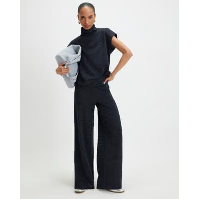 Navy Glitter Wide Leg Trousers