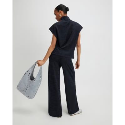 Navy Glitter Wide Leg Trousers