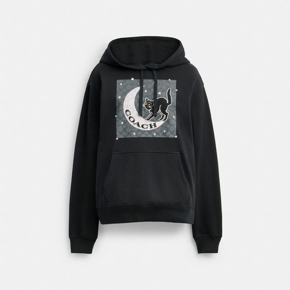 Halloween Black Cat Moon Signature Square Hoodie