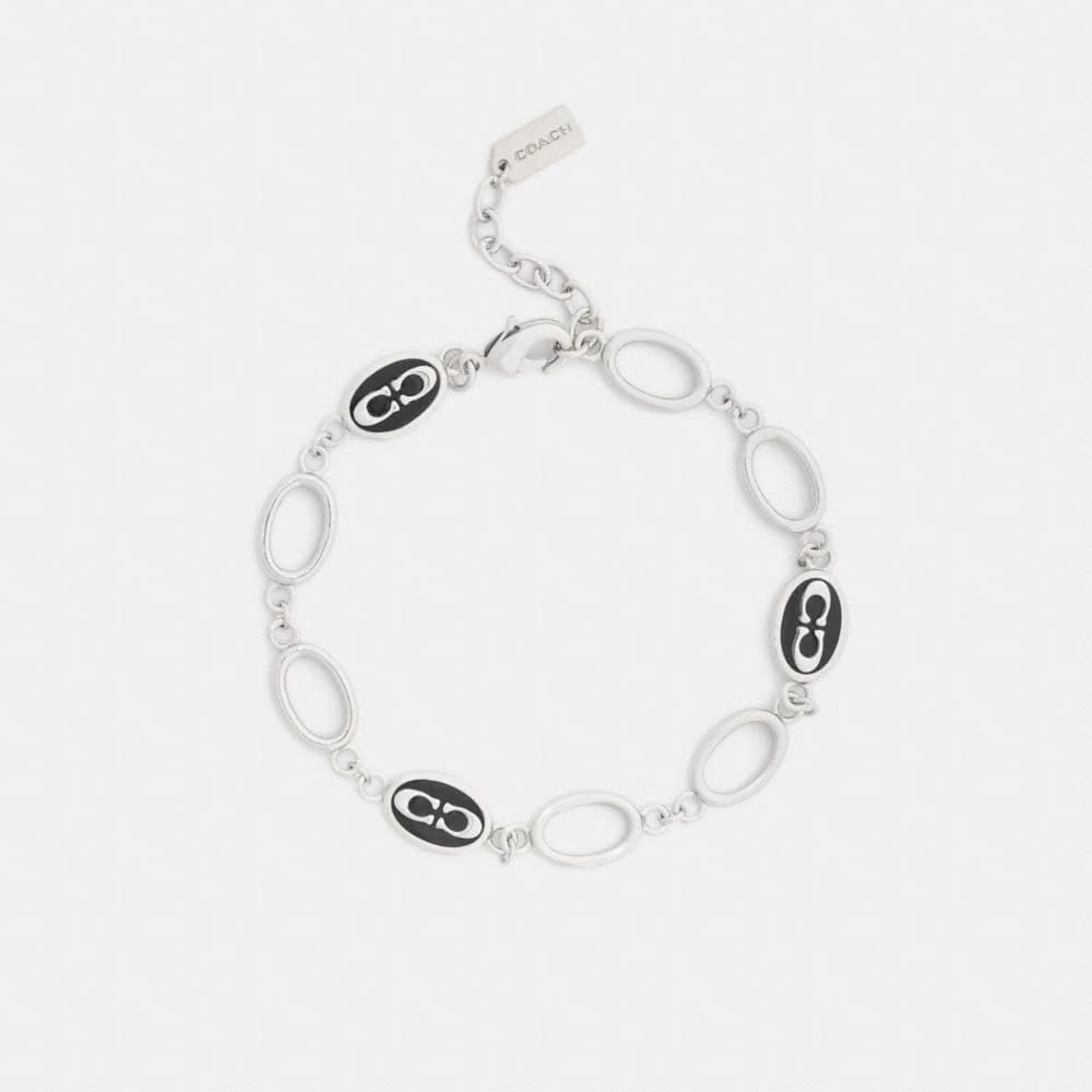 Coach Signature Link Enamel Chain Linear Bracelet Silver Black
