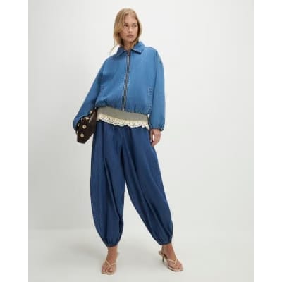 Blue Pull On Cuffed Hareem Jeans