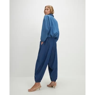 Blue Pull On Cuffed Hareem Jeans
