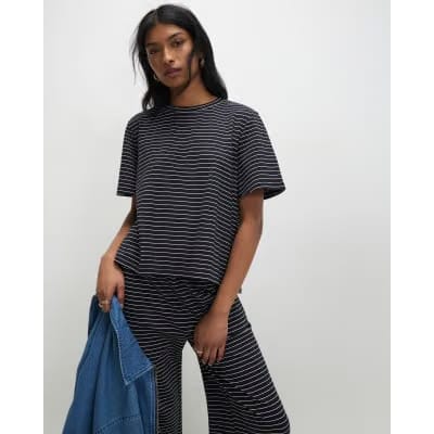 Navy Short Sleeve Striped Top