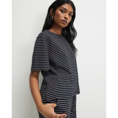 Navy Short Sleeve Striped Top