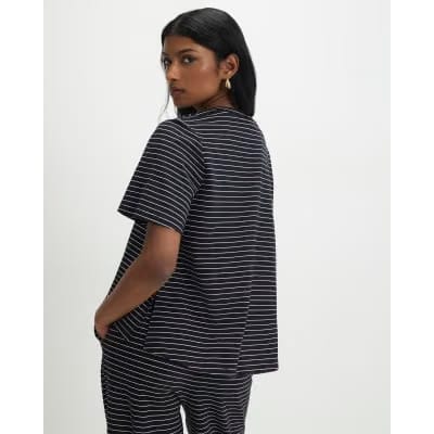 Navy Short Sleeve Striped Top