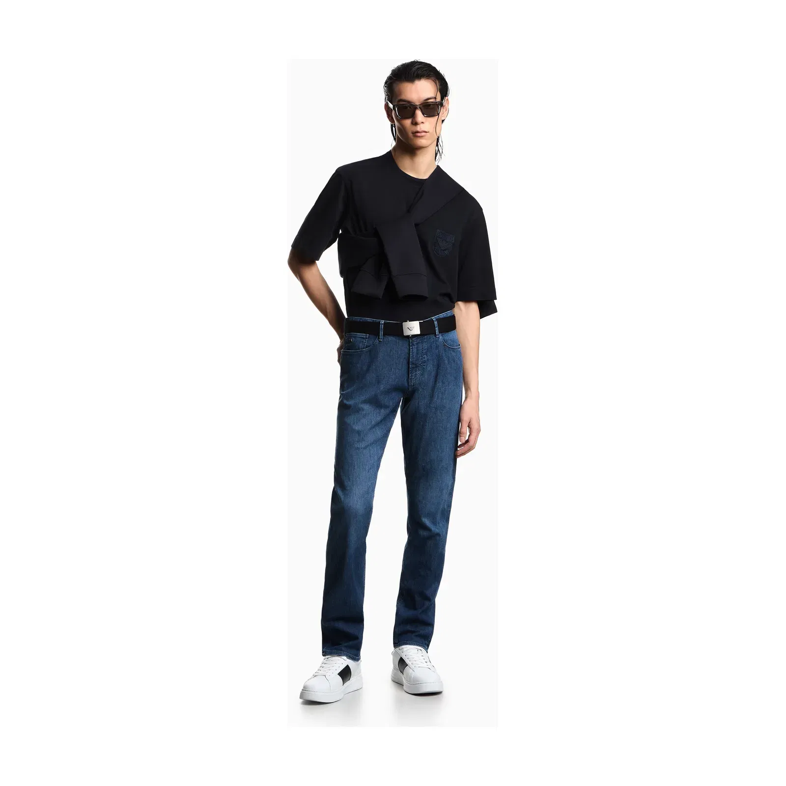 Emporio Armani Heavy jersey T-shirt with shield embroidery