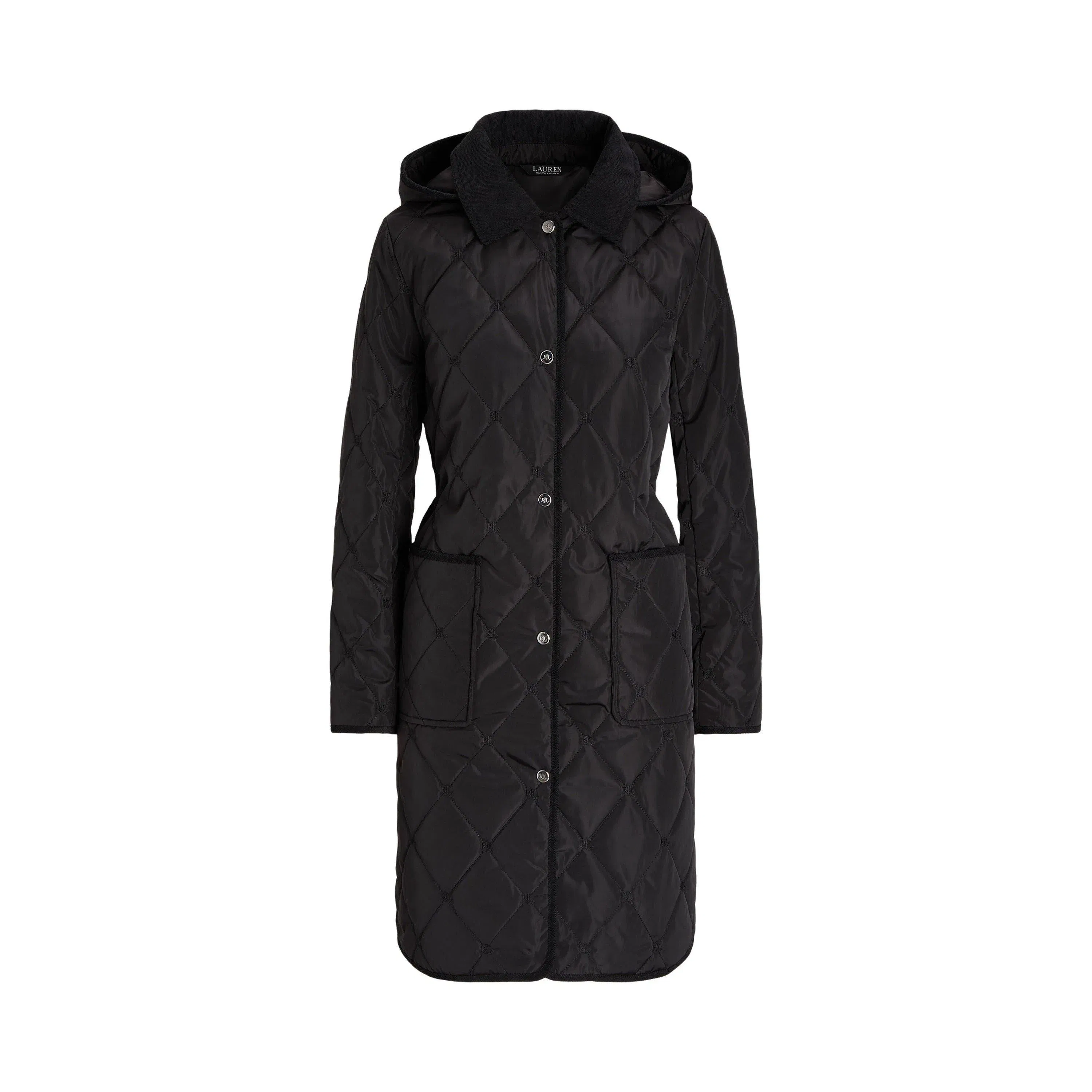Corduroy Trim Quilted Detachable Hood Long Sleeve Short Puffer Jacket