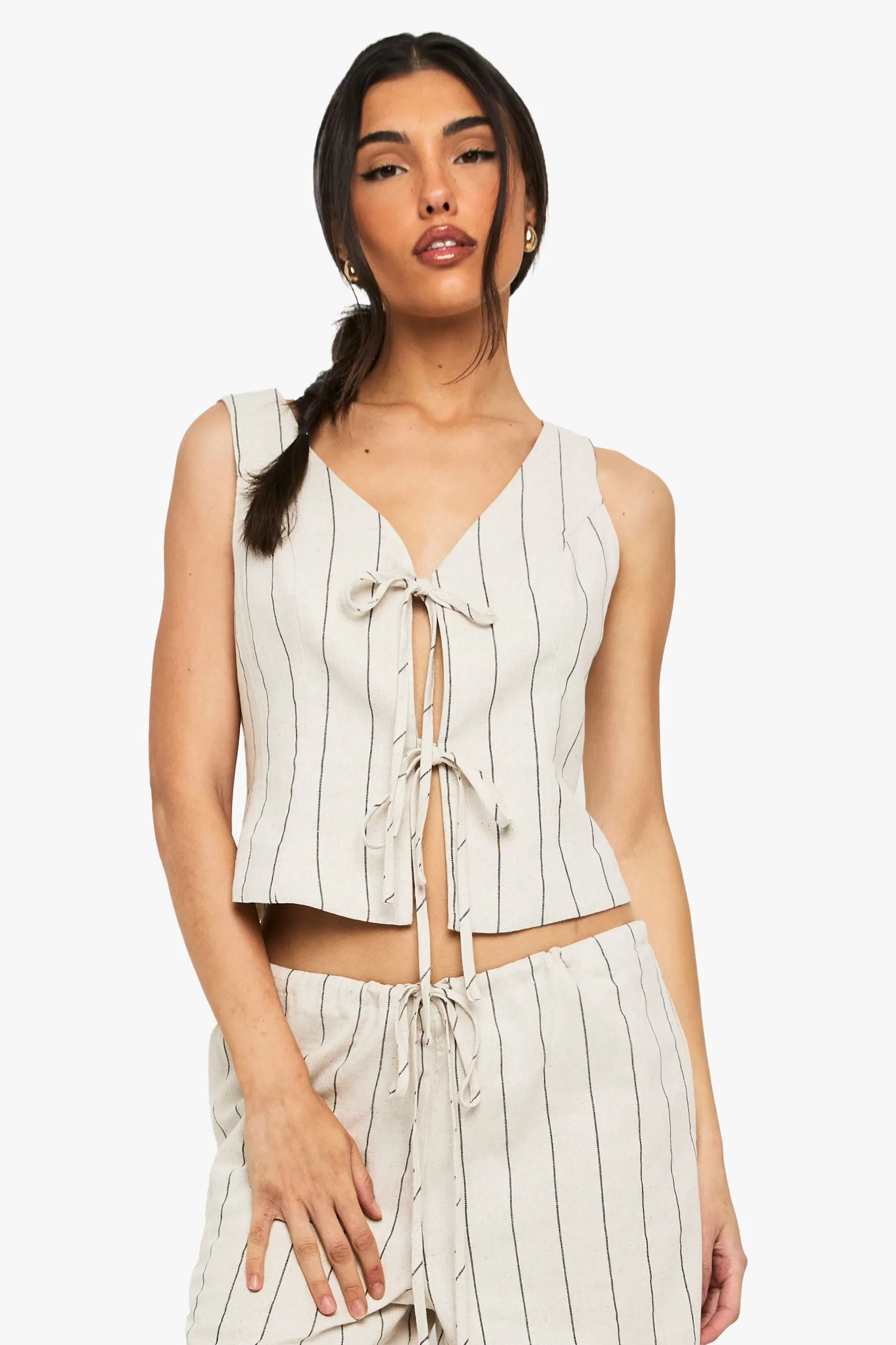 Linen Look Tie Front Top