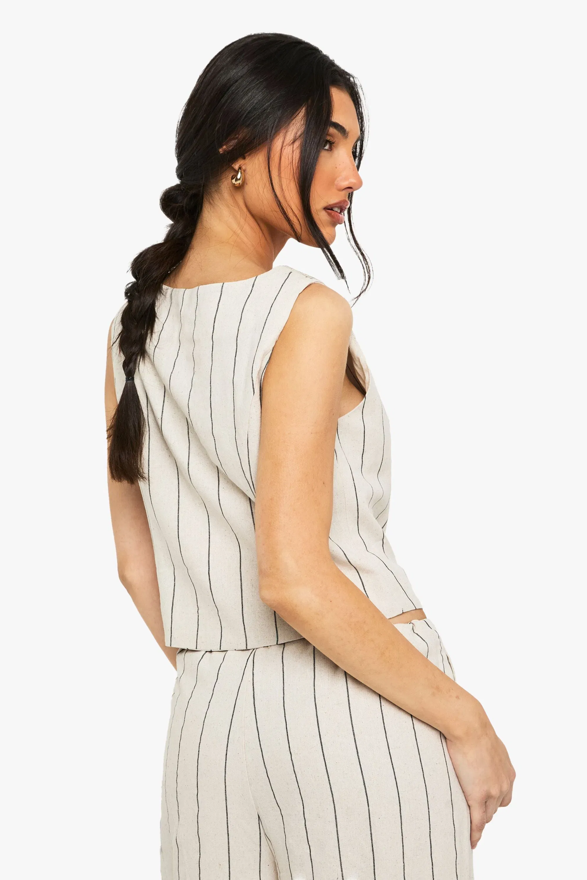 Linen Look Tie Front Top