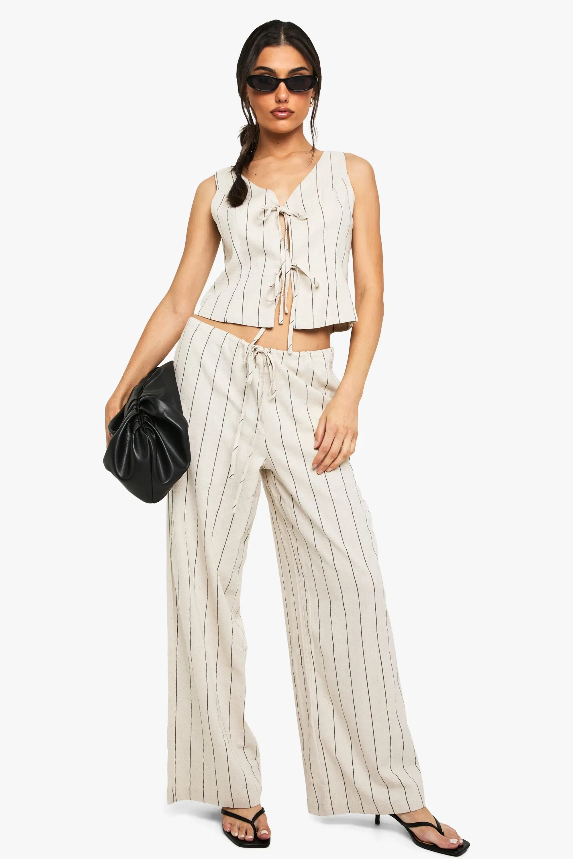 Linen Look Tie Front Top