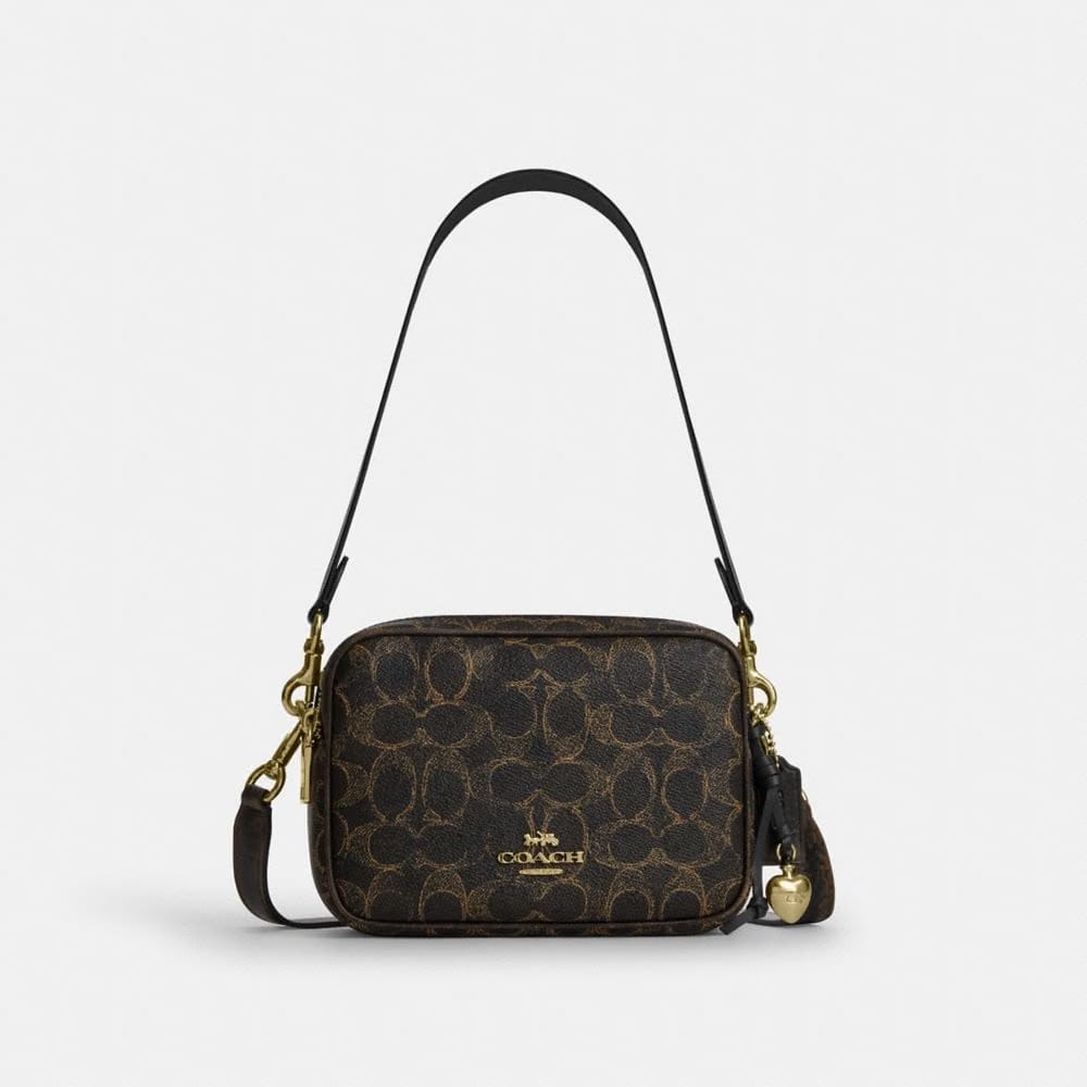 Coach Mini Carey Crossbody Bag In Loved Signature Canvas Gold Brown