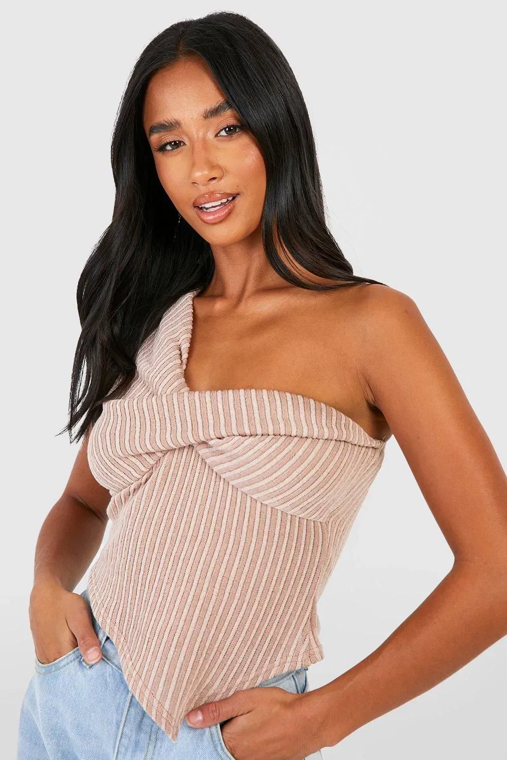 Petite Twist Front Asymmetric Hem Top