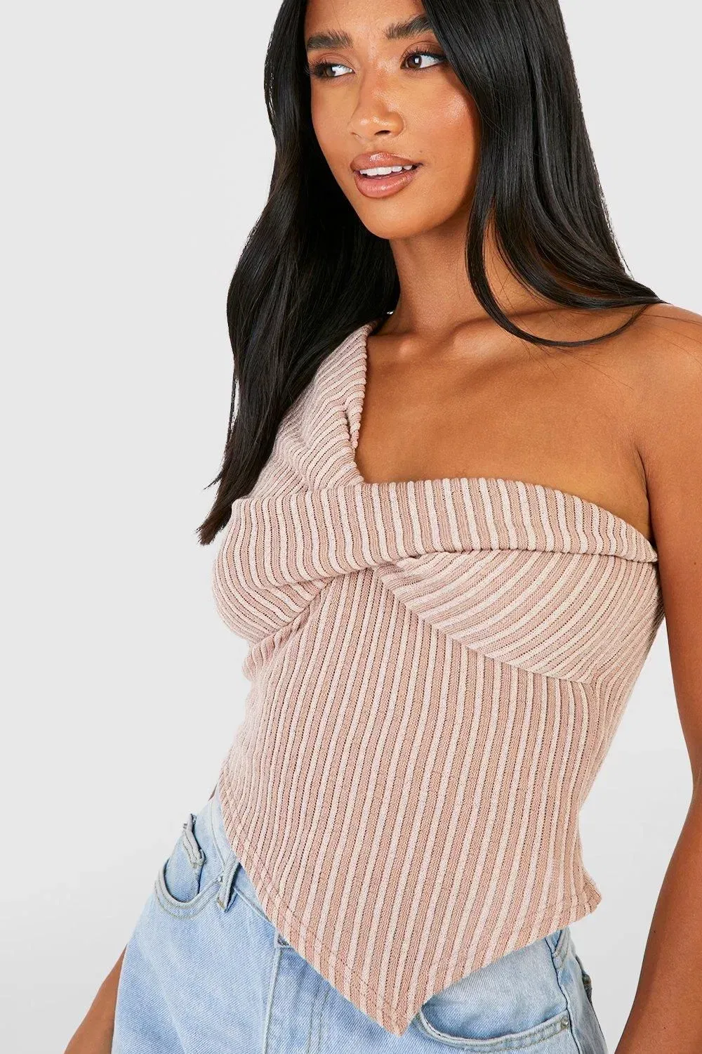 Petite Twist Front Asymmetric Hem Top