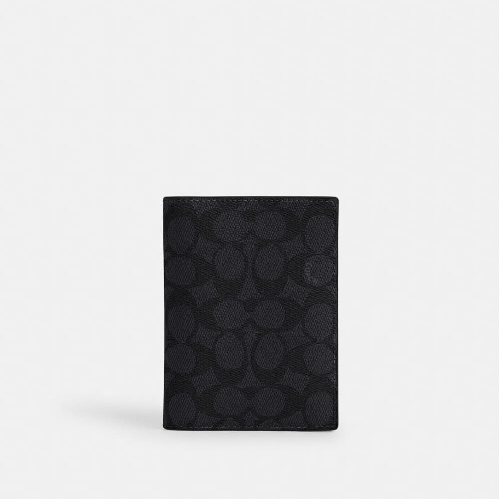 Coach Passport Card Case In Signature Canvas Gunmetal Charcoal Black