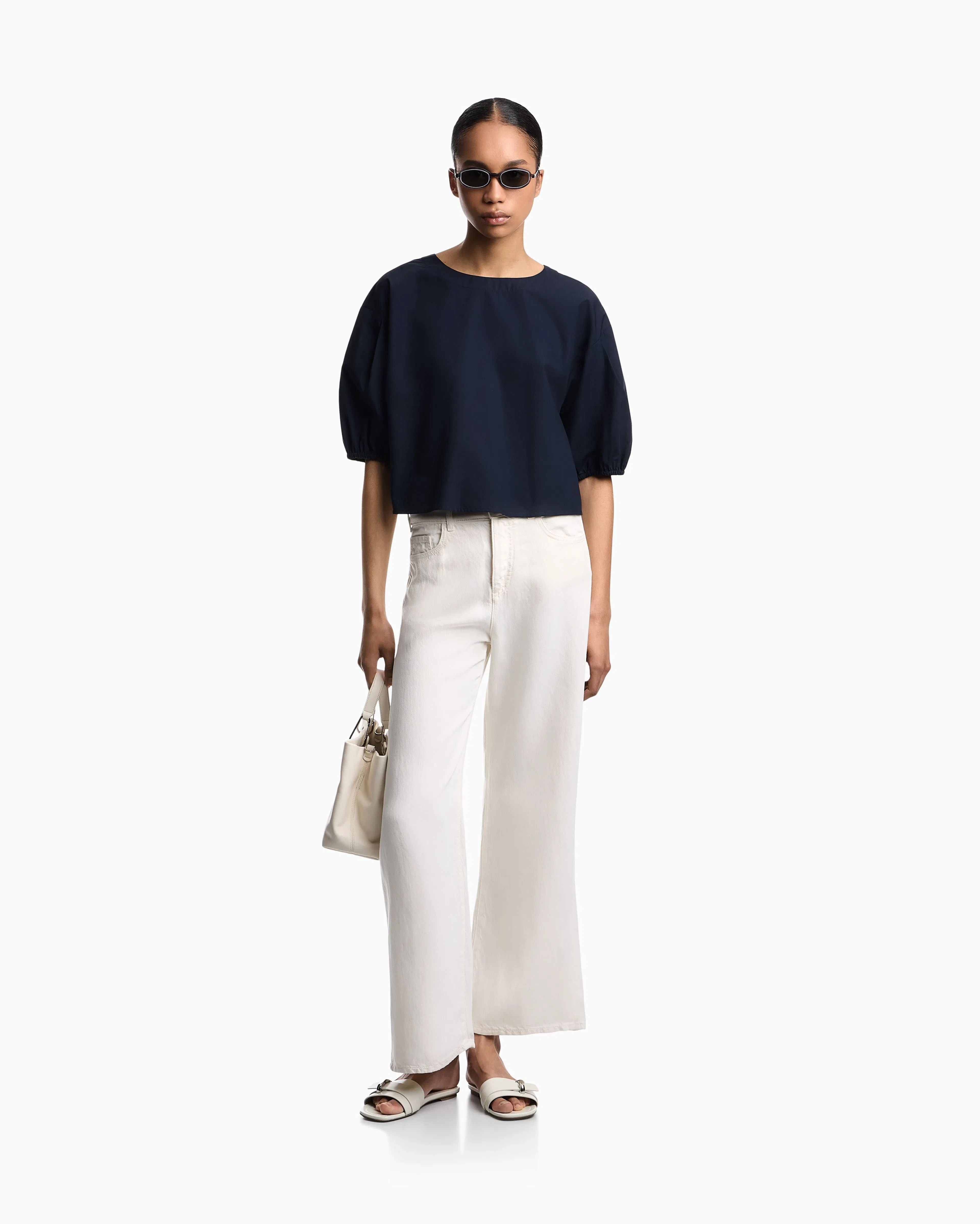Emporio Armani Poplin blouse with puffed sleeves