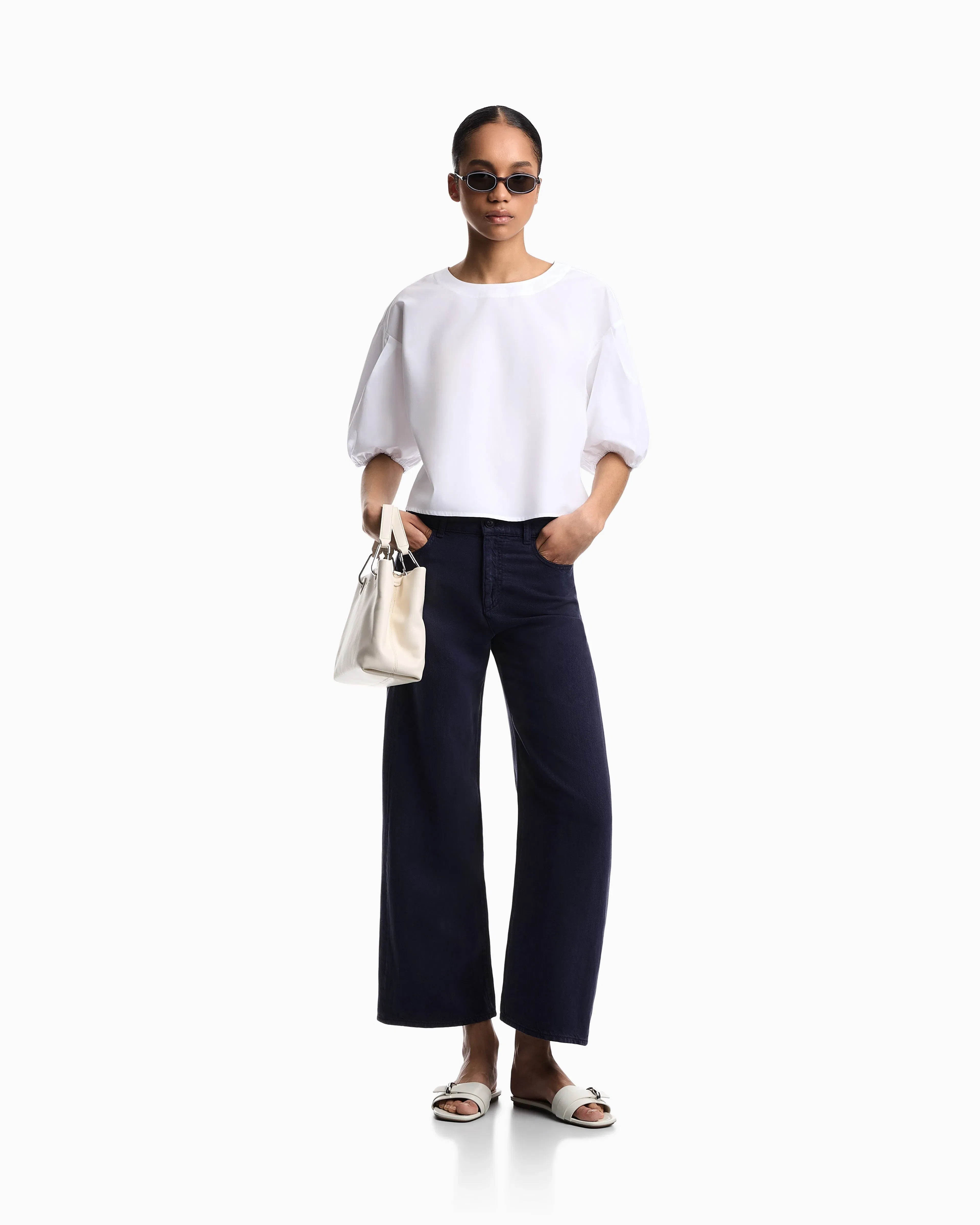 Emporio Armani Poplin blouse with puffed sleeves