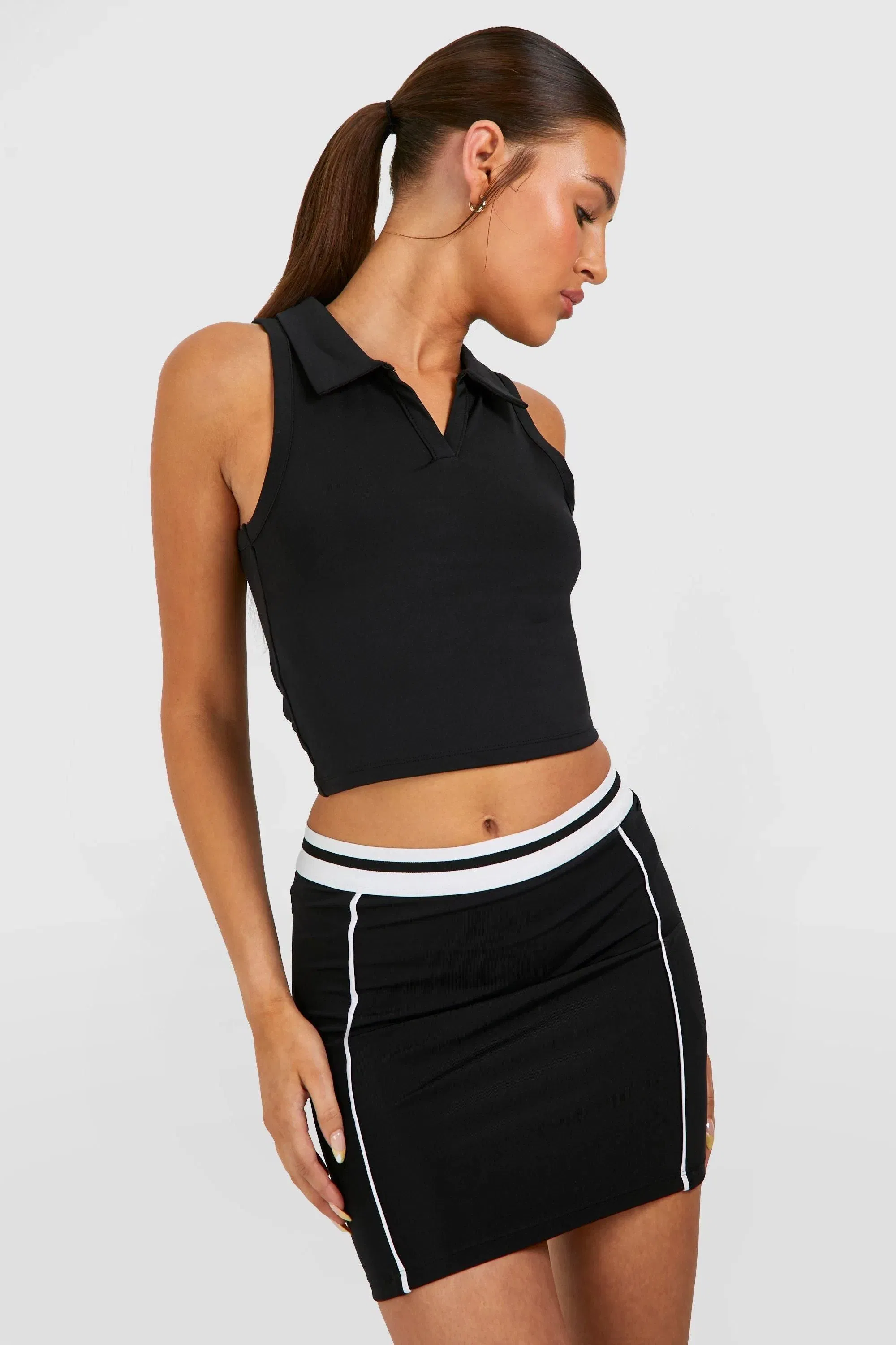 Active Fabric Contrast Waistband Piping Skirt