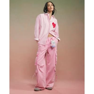 Pink Year Zero Stripe Back Slogan Shirt