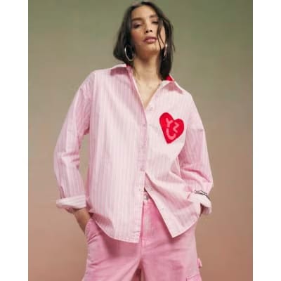 Pink Year Zero Stripe Back Slogan Shirt