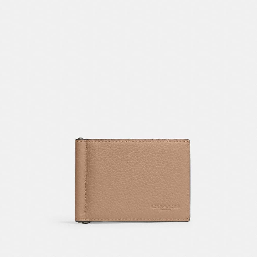 Coach Slim Money Clip Billfold Wallet Black Antique Nickel Taupe