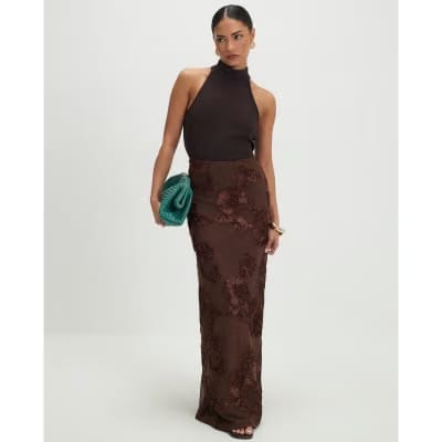 Petite Brown Cornelli Maxi Skirt